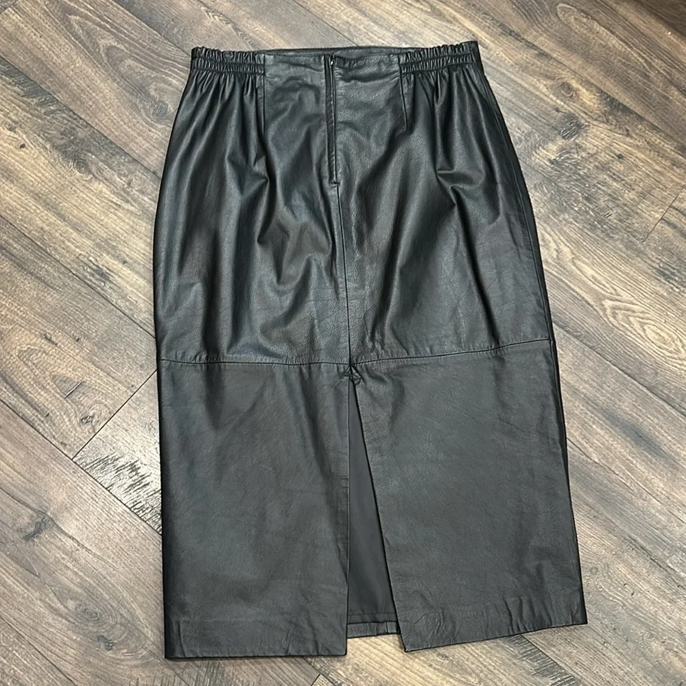 VINTAGE For You From Spiegel Long Black Leather Skirt Size 16 - Picture 4 of 8